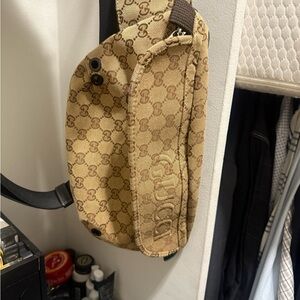Gucci Beige and Brown Monogram Bag with Green and Red Strap